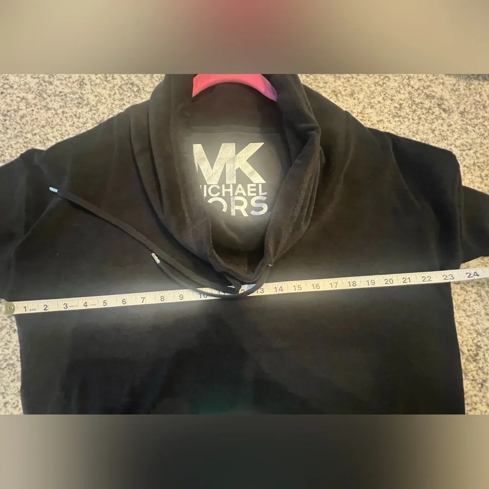 Michael Kors Black Velour Cowl Neck Drawstring Pullover Size Large